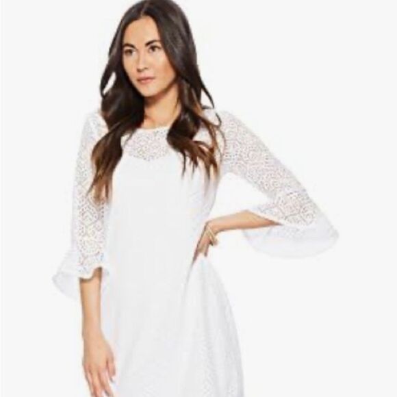 Lily Pulitzer Fontaine Mini Dress White With Built in Slip and 3/4 Sleeve Small - Picture 3 of 11